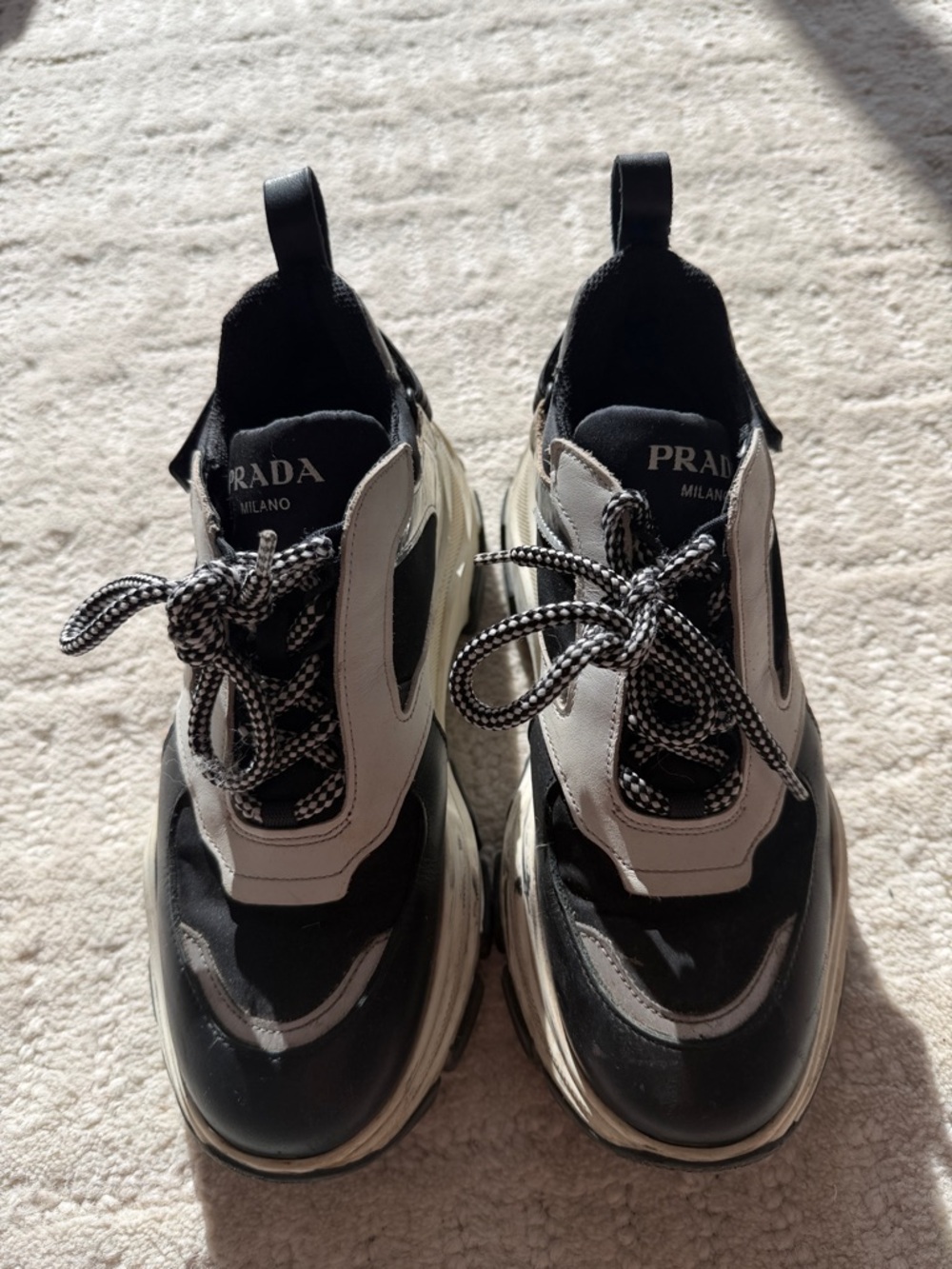 Prada Black and White Chunky Lace-Up Sneakers SZ 38